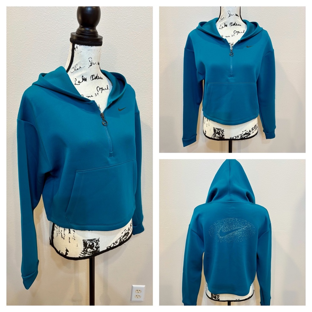 Nike Oversized Cropped Quarter 1/4 Zip Hoodie Sweatshirt Workout Gym DriFit Top
